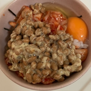 発酵パワー！キムチ＆チーズ no 納豆丼♪